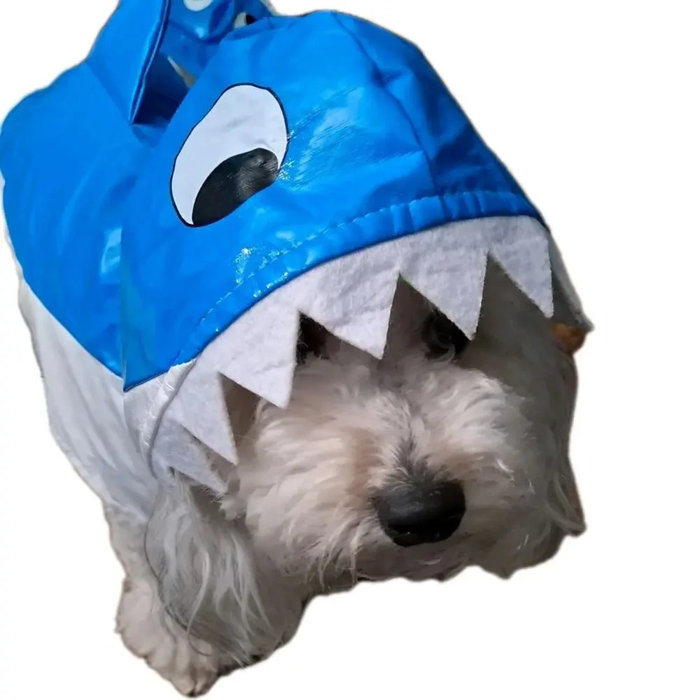 Dog Raincoat Shark Costume Blue White w/hood Size M Jacket Adjustable NWT